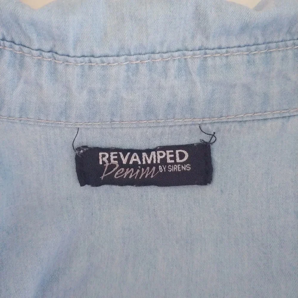 Revamped by  Sirens Denim Romper Jumpsuit Blue Cuffed Leg XS - Picture 7 of 8